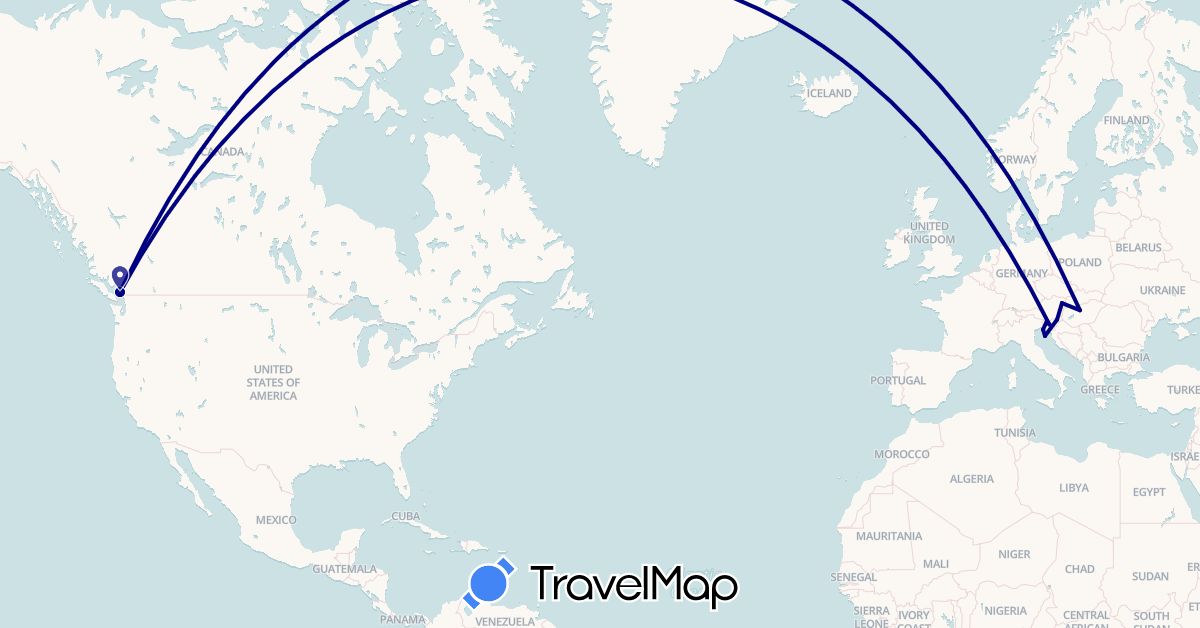TravelMap itinerary: driving in Austria, Canada, Croatia, Hungary, Slovenia (Europe, North America)